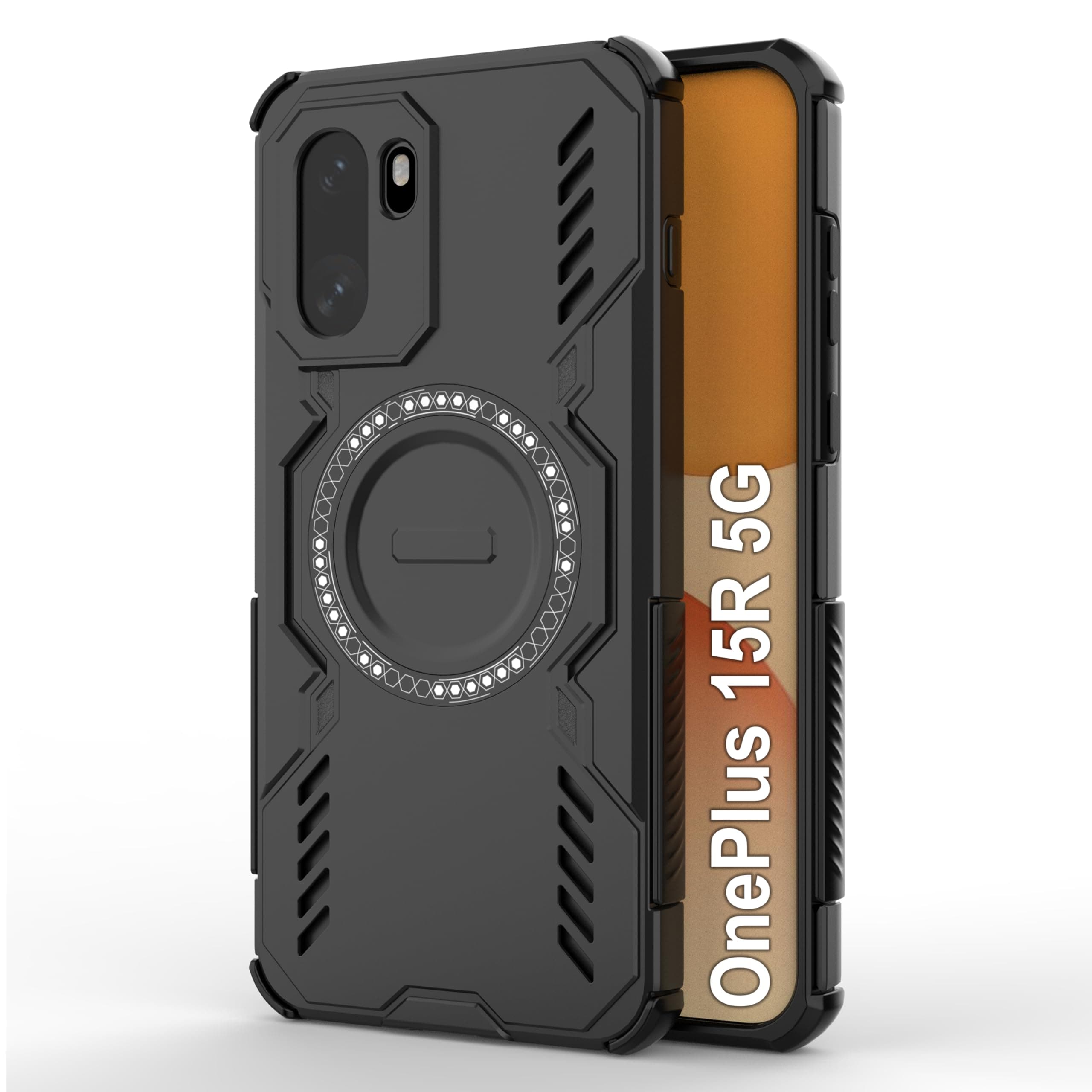 amazon basics Back Case Cover for OnePlus 15R 5G | Magnetic Case with Built-in Metal Ring | Supports MagSafe Charger, Wallet & Car Mount | Shockproof Hybrid PC + TPU | Black