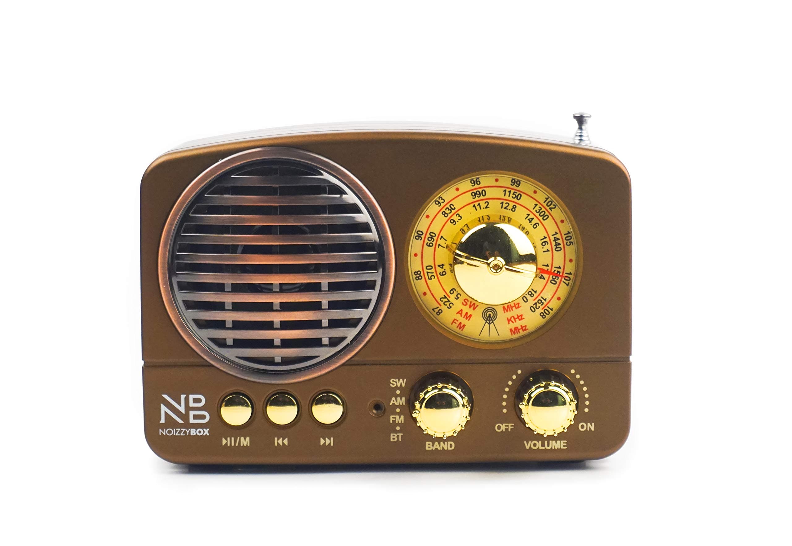 NB NOIZZYBOX Retro XS Vintage | 3-Band DSP Radio (FM/AM/SW) with Bluetooth 5.3 | Classic Portable Speaker with LED Dial | AUX/USB/TF Card Support | Analog Hybrid Audio | Ideal Gift (Brown)