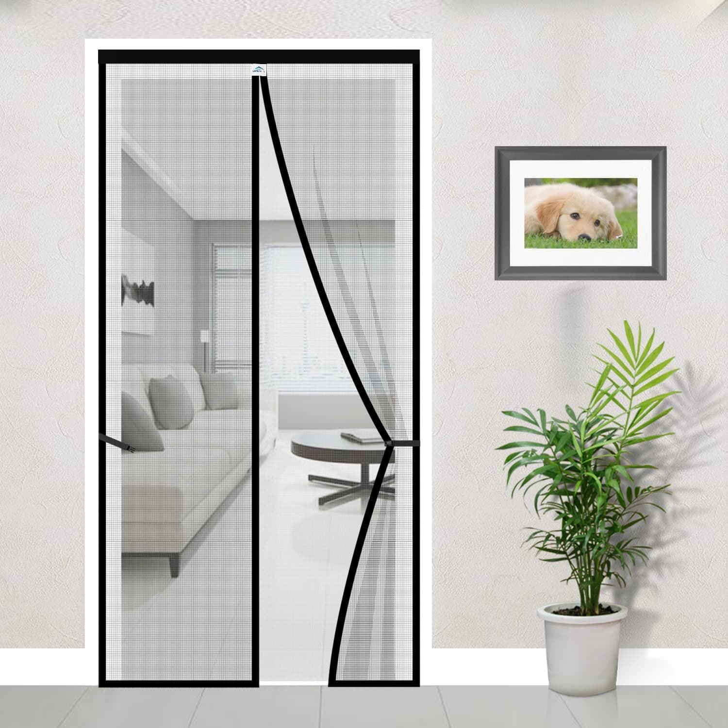 LifeKrafts Mosquito Net Curtain for Door | Magnetic Closure, 120 GSM Fiberglass Material, Black (210x100 cm)