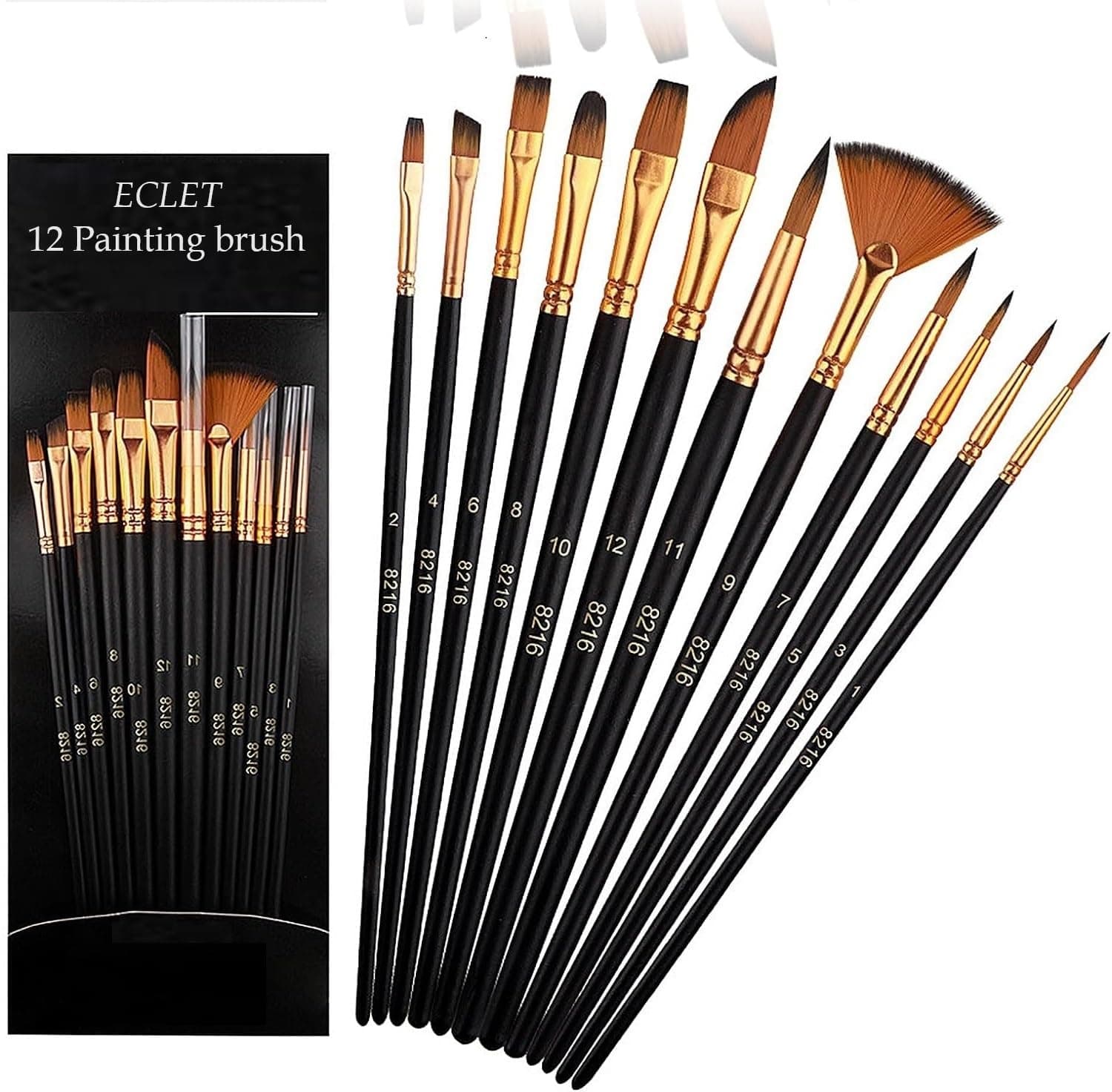 Eclet DSR Craft Painting Brushes Set of 12 Professional Round Pointed Tip Nylon Hair Artist Acrylic Paint Brush for Acrylic/Watercolor/Oil Painting (Eclet 01)