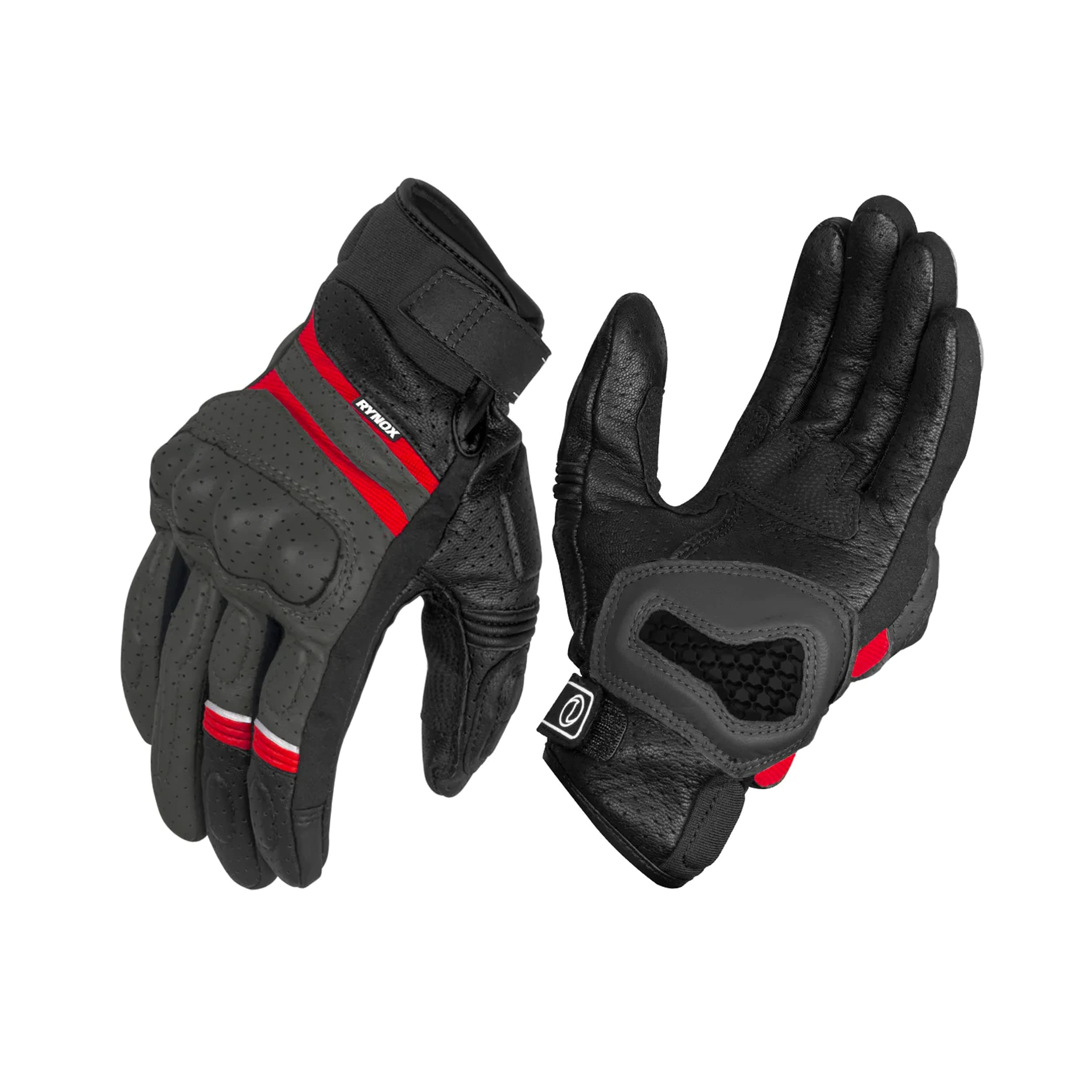 Rynox Air Gt Gloves – Cuff Length Motorcycle Riding Leather Gloves | Impact Protection | Scaphoid Protection | Abrasion Resistance - Grey Red, 2XL