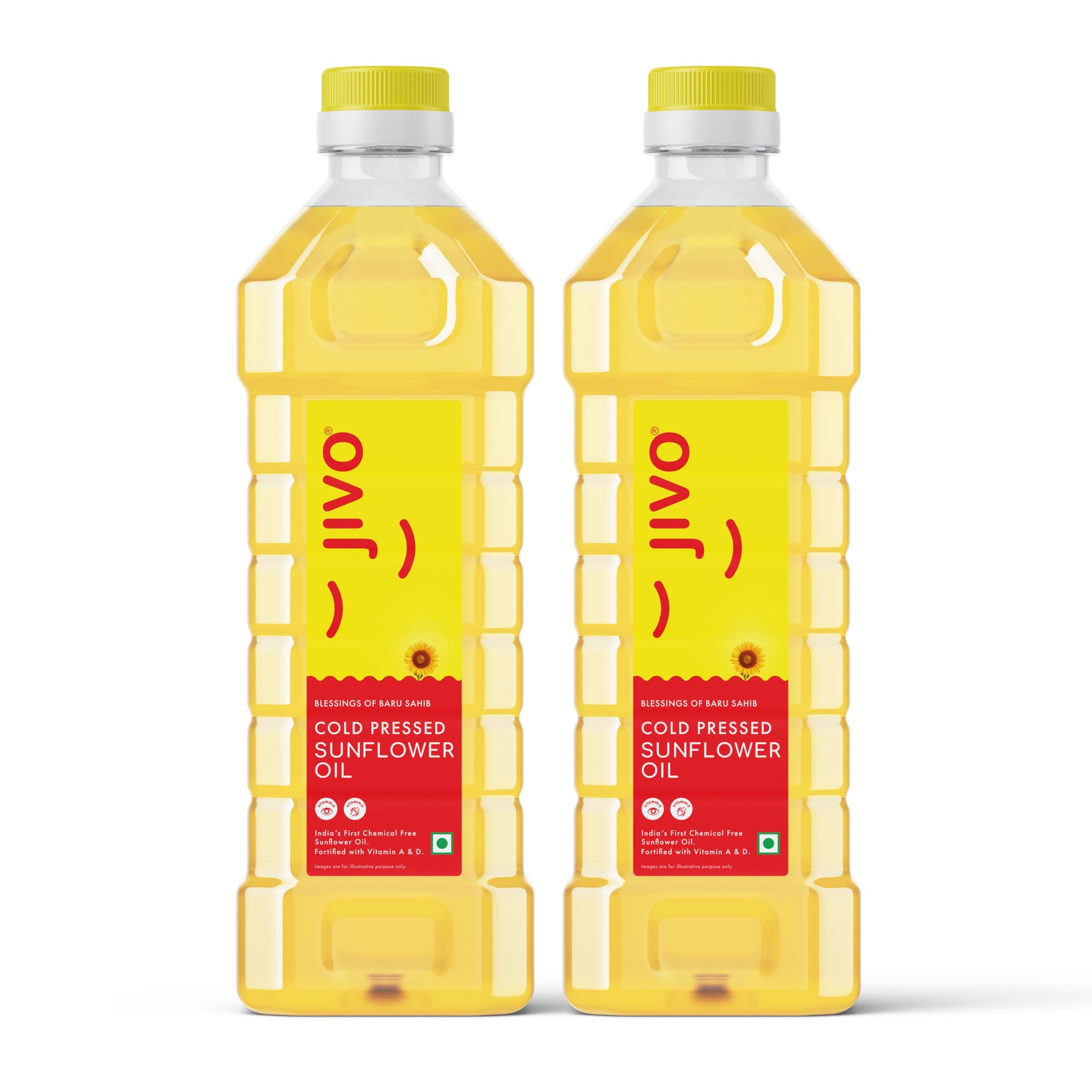 Jivo Cold Pressed Chemical Free Sunflower Oil 1 Litre | Ideal for Roasting, Frying, Baking All Types of Cuisines | Healthy Cooking Oil for Daily Use | Pack of 2 Litres