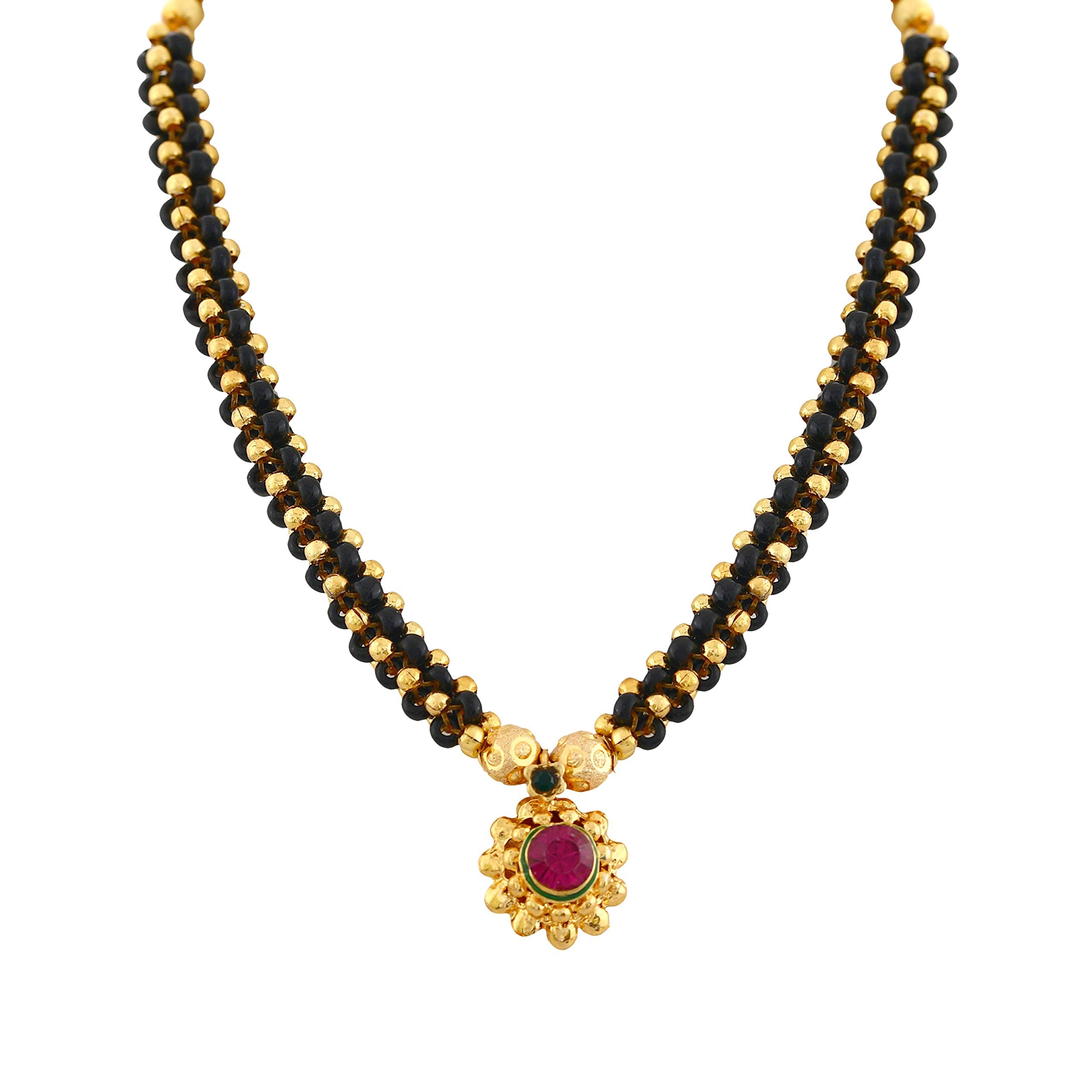 MEENAZ Traditional jewellery's Fancy Moti Pearl Gold Kolhapuri marathi Maharashtrian Thushi Mangalsutra Pendant Necklace for Women Jewellery Set Latest - THUSHI-134