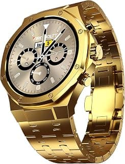 Boltt Fire-Boltt Royale Luxury Stainless Steel Smart Watch 36.32mm (1.43 inch) AMOLED Display, Always On, 750 NITS Peak Brightness 466 * 466 px Resolution. Bluetooth Calling, IP67, 75Hz Refresh Rate (Gold)