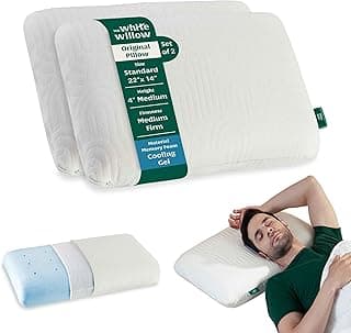 The White Willow Memory Foam Set of 2-Cool Gel Pillow for Neck & Shoulder Pain-Cervical Pillow for Sleeping-Orthopedic for Back, Side & Stomach Sleepers-Medium Firm-Standard-4" H-Classic White