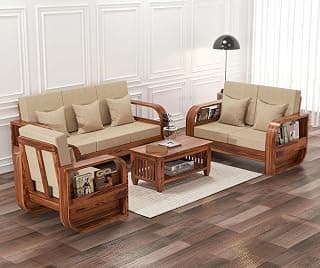 Sheesham Wood 6 Seater Sofa Set for Living Room Furniture Wooden Sofa Set 6 Seater for Home & Office (3+2+1, Natural Finish) | 6 Seater Wooden Sofa