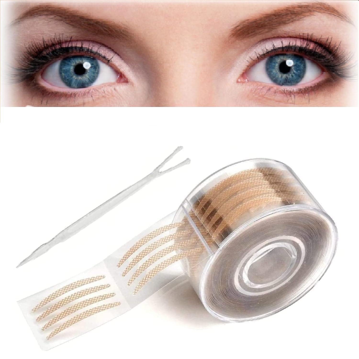 SWOPPY 600 Pcs Invisible Eyelid Waterproof Tape Mesh Stickers with Fork Tool for Instant Lift, Makeup Eyelid Lifter Strips, Best for Droopy or Uneven Eyes Pads Lash Eyelash Extension Paper Patches
