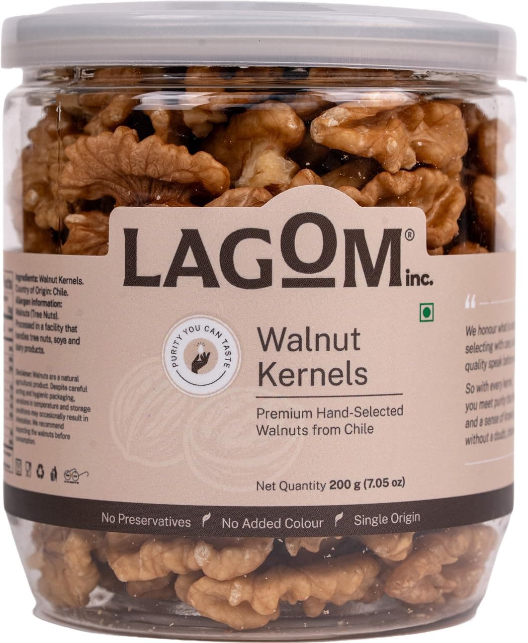Lagom Walnut Kernels 200g | Premium Chile Walnuts (Without Shell) | Crunchy, Naturally Nutty | No Added Preservatives | Vegan, Gluten Free, Non-GMO