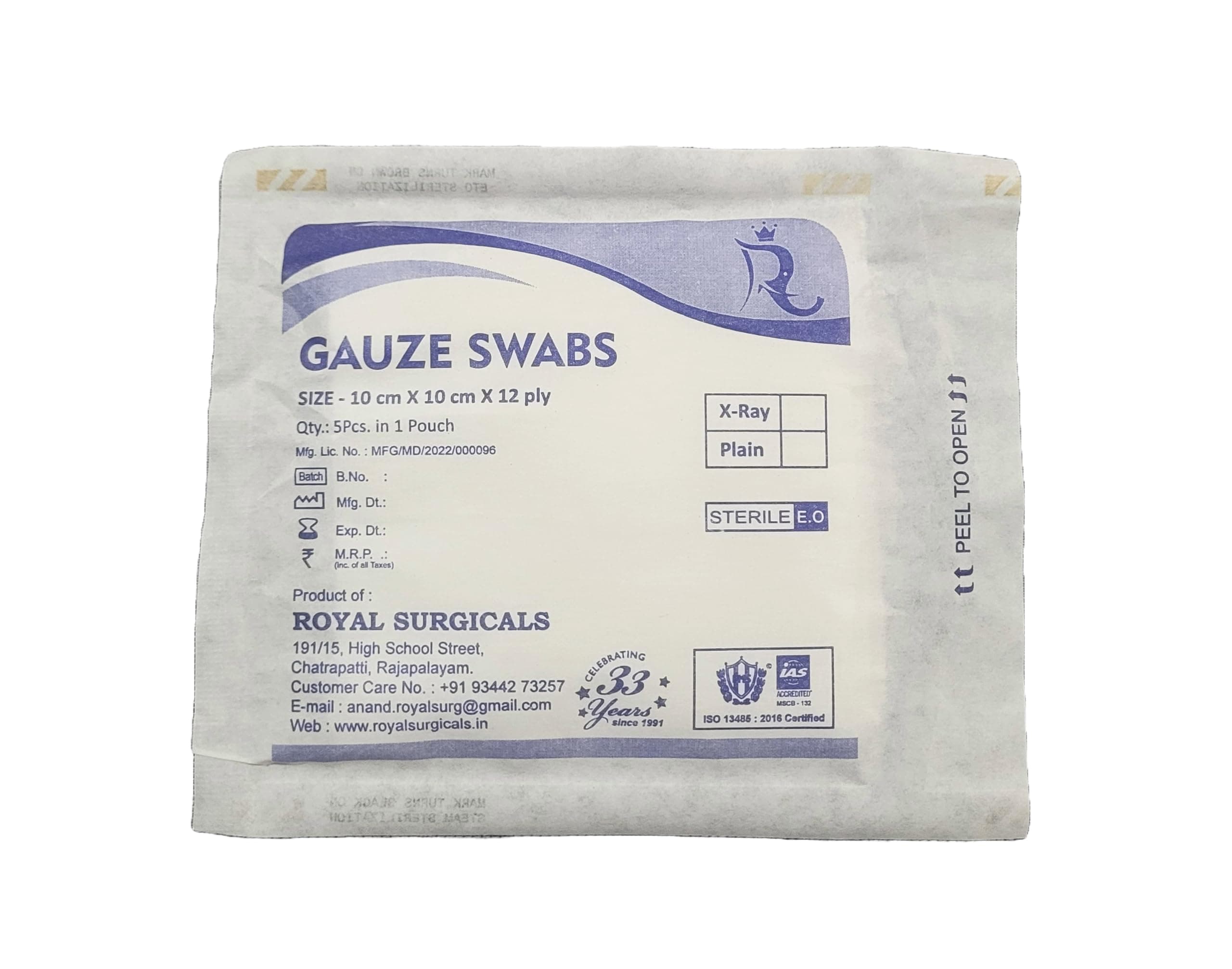 ROYAL SURGICALS Sterile Gauze Swabs - 10x10cm, 12ply, (10 Packs) (5pcs per pack), Absorbent Cotton Wound Dressing, First Aid, Home Use,