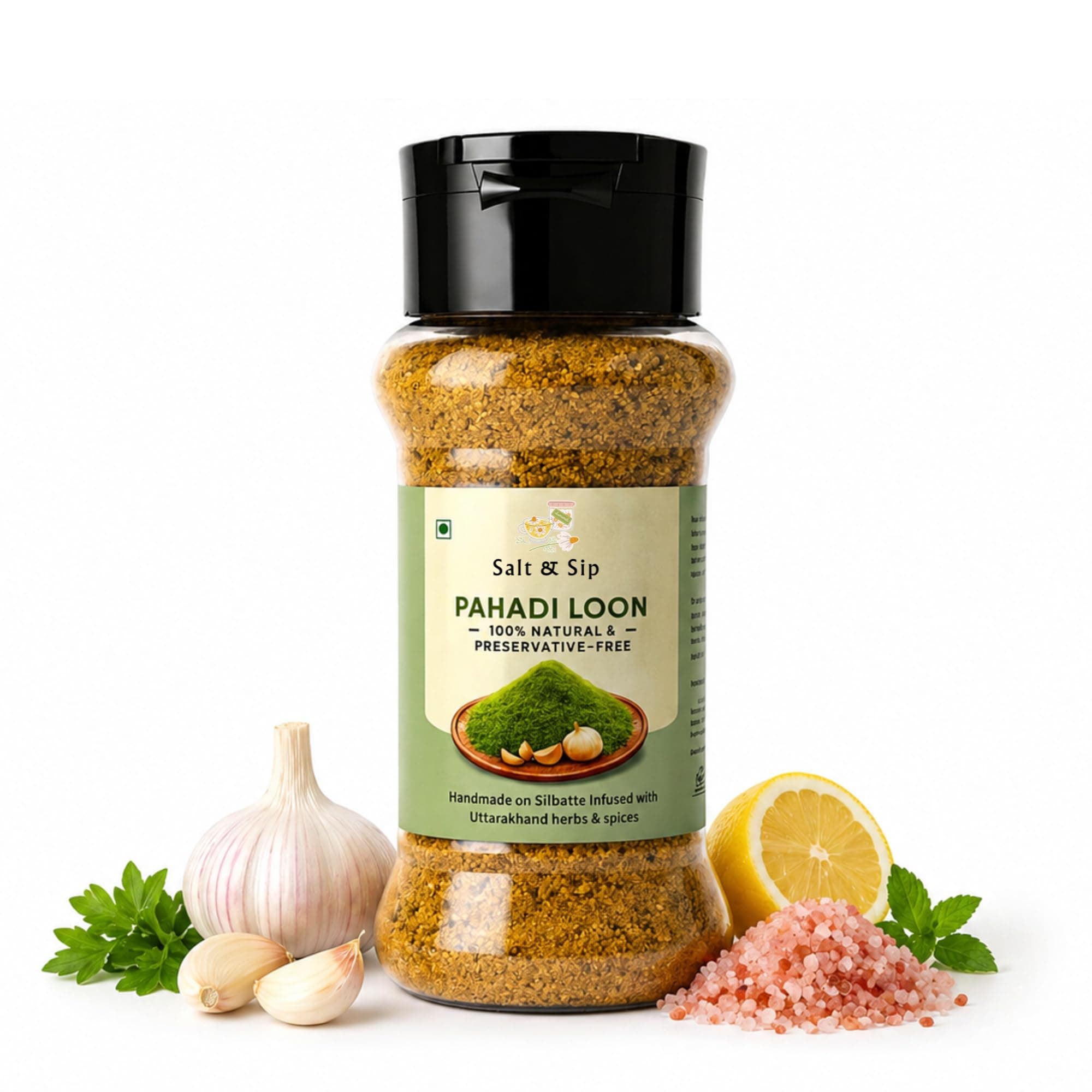 SALT & SIP Uttarakhand Pahadi Namak - 100g | Authentic Garlic Salt | Handmade Himalayan Seasoning with Pink Salt, Black Salt & Mountain Herbs | No Preservatives & No Artificial Flavour