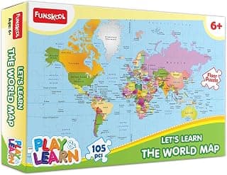 Play & Learn Funskool World Map, Jigsaw Puzzle Game for Kids, 105 Pieces, Educational, Learning & Development, Fun Activity Toy for Childrens, Gift Set for Kid, Age 6+ Years