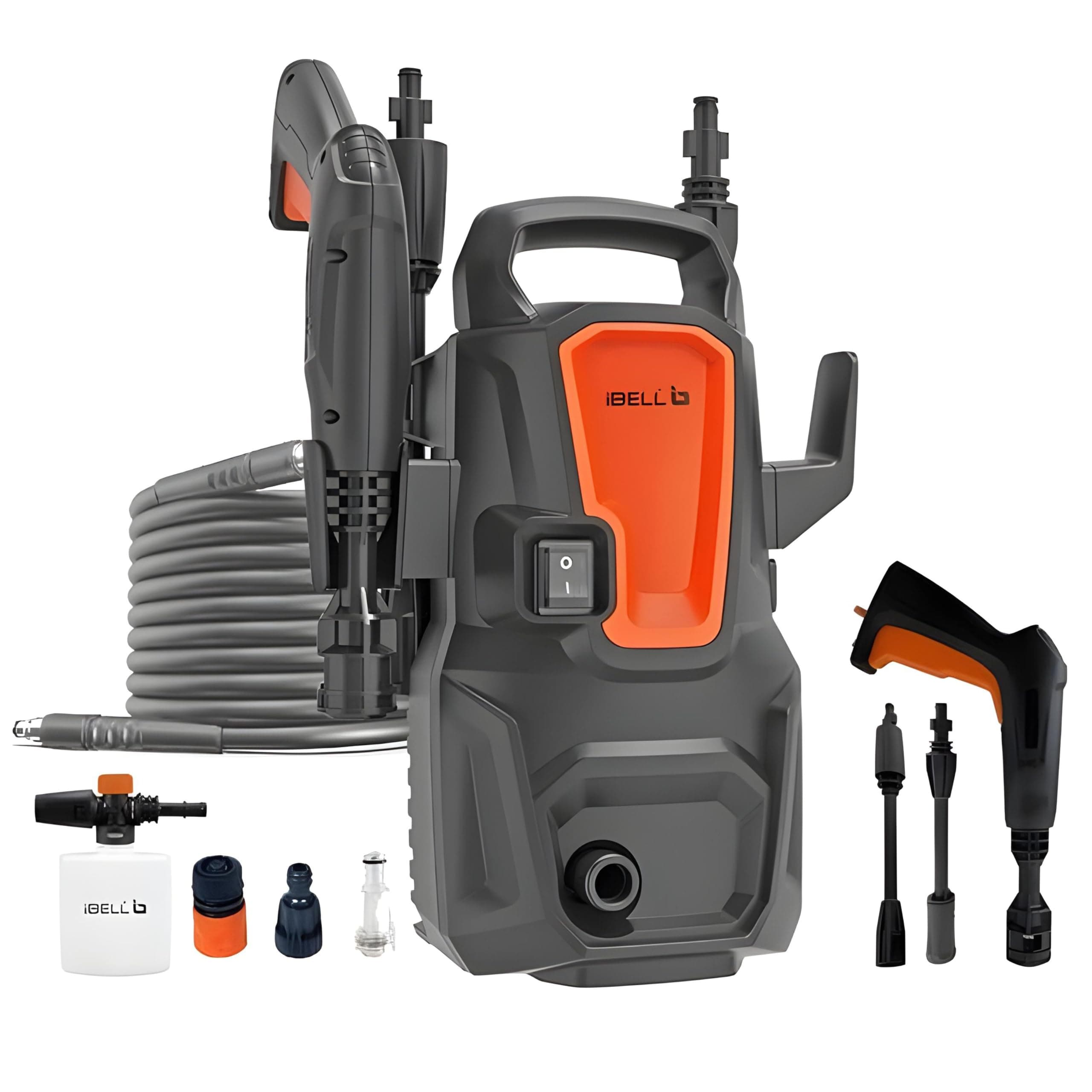 IBELL WIND20 Pressure Washer for Car, 1400 Watts Motor, 110 Bars, 6.2L/Min Flow Rate, 5 Meters Outlet Hose, for Car, Bike and Home & Outdoor Cleaning Cleaning Purpose, Black and Orange