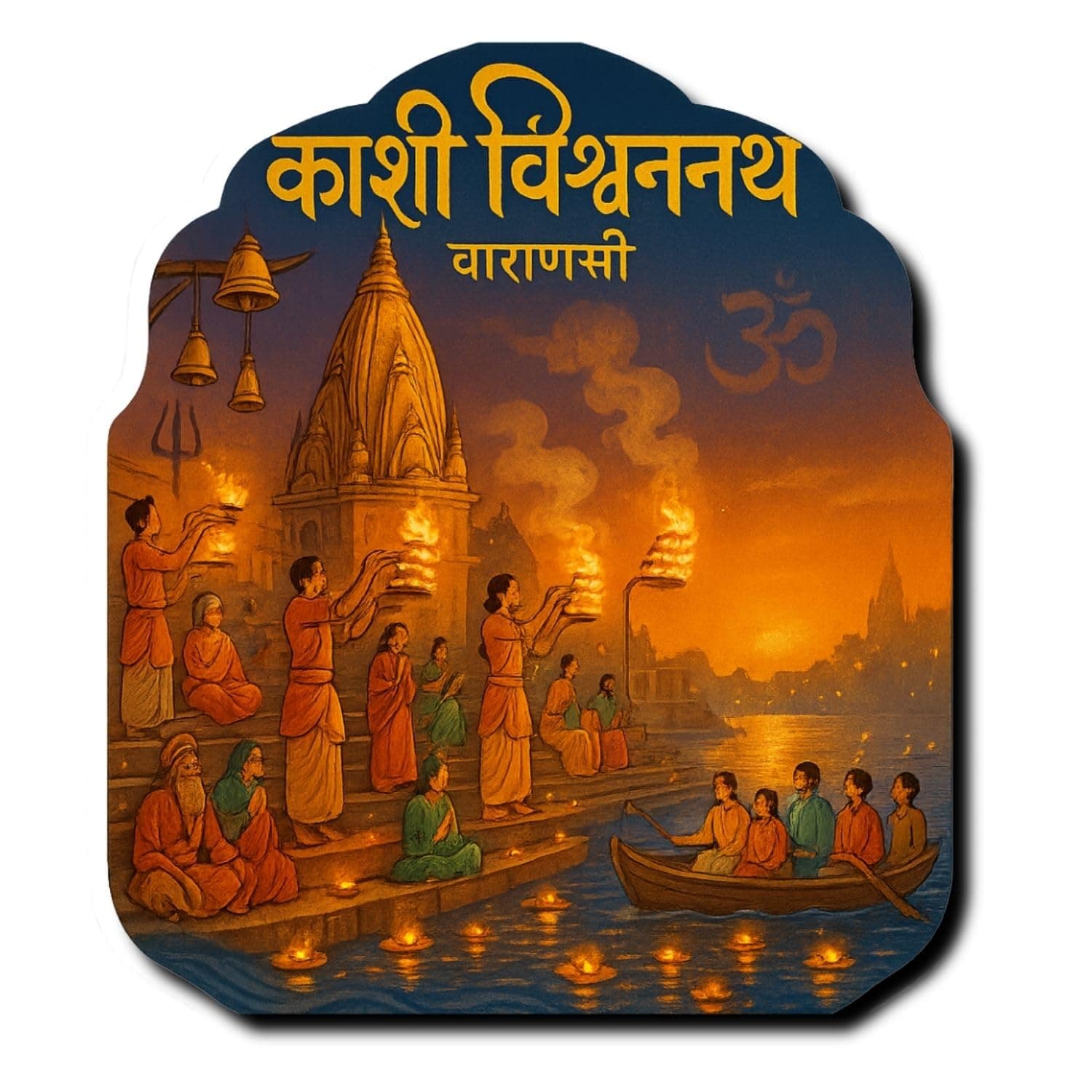COMONOT Kashi Vishwanath Decorative Wooden Fridge Magnet, HD Print, 7.6x7.6 cm, Kashi Vishwanath Religious Place Souvenir | Fridge Decoration Magnet for Kitchen & Home Decor | Stylish Fridge Magnet
