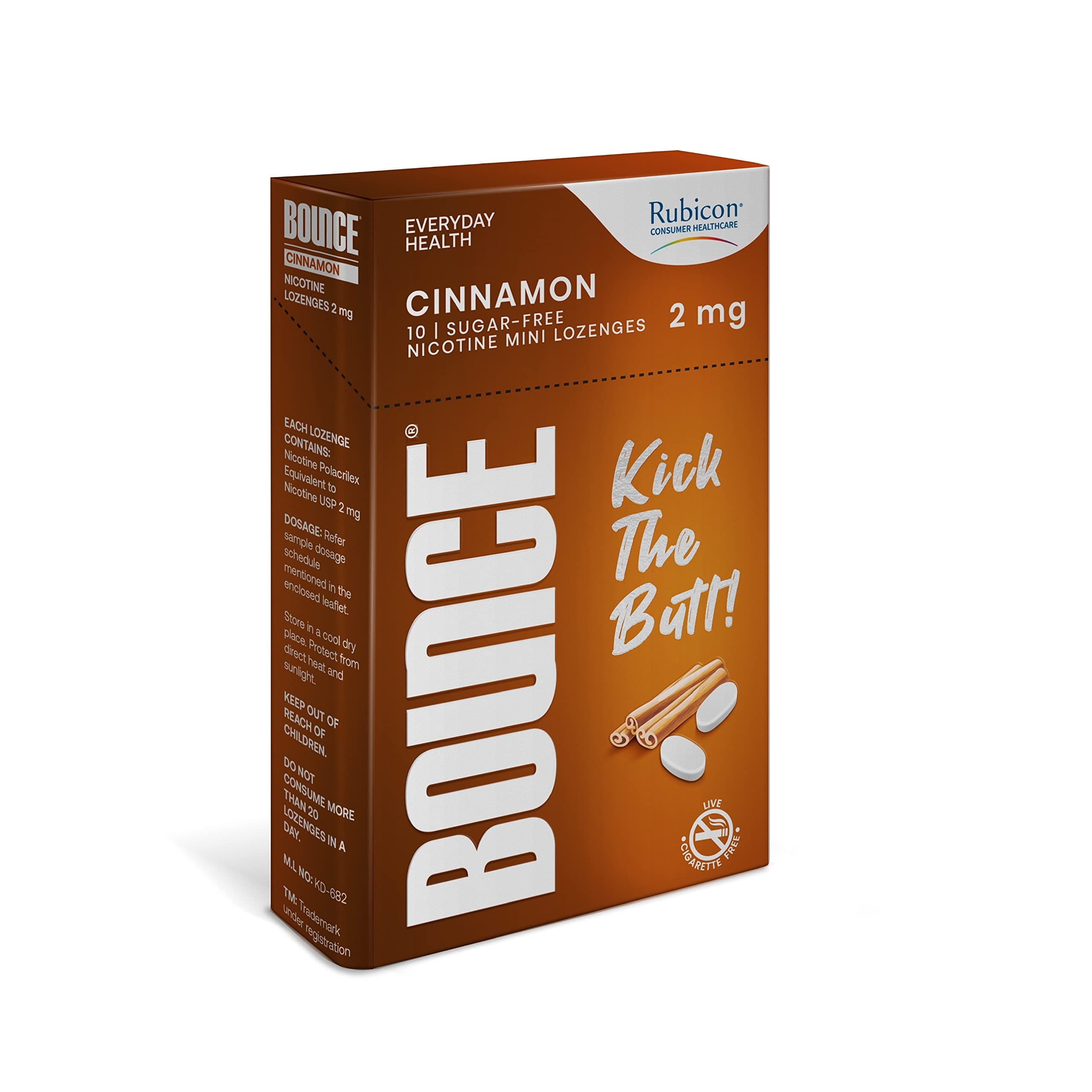 Rubicon BOUNCE Nicotine Mini Lozenge 2 Mg | Cinnamon Flavour, Sugar Free | USFDA Approved | Helps Quit Smoking | 15 Packs of 10 Lozenges