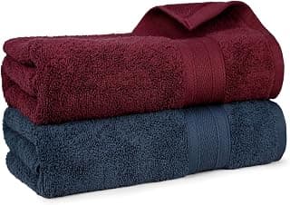 MYTRIDENT Soft Comfort Air Rich 100% Cotton Towels for Bath, 500 GSM Large Size Bathroom Towels for Men/Women, 2PC Bath (69 cm x 137 cm), Wine red and Navy