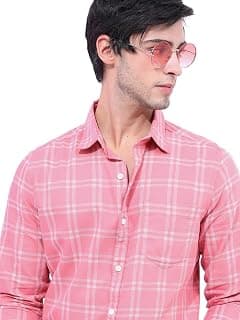 Highlander Men's Slim Fit Check Shirt for Men | Check Shirt | Long Sleeves | Regular Collar | Shirts for Men