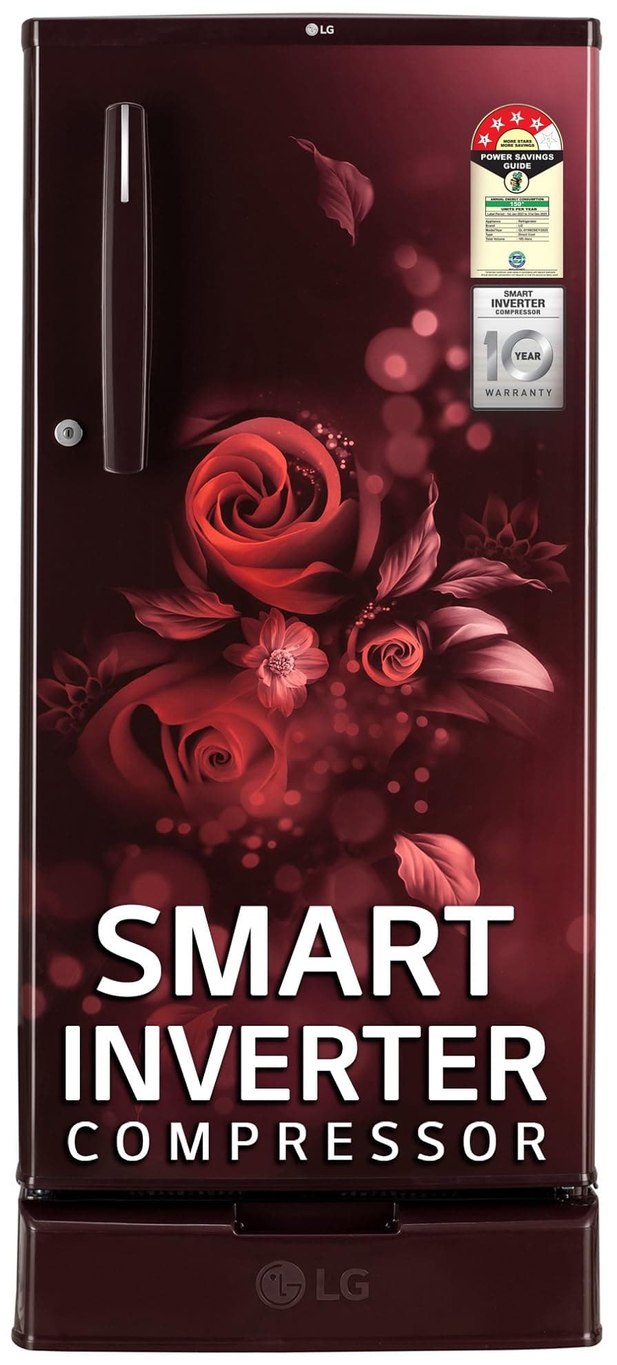 LG 185 L, 4 Star, Direct-Cool, Smart Inverter Compressor, Single Door Refrigerator (GL-D199OSEY.ESEZPST, Scarlet Euphoria, Smart Connect, Solar Connect & Base stand with drawer)