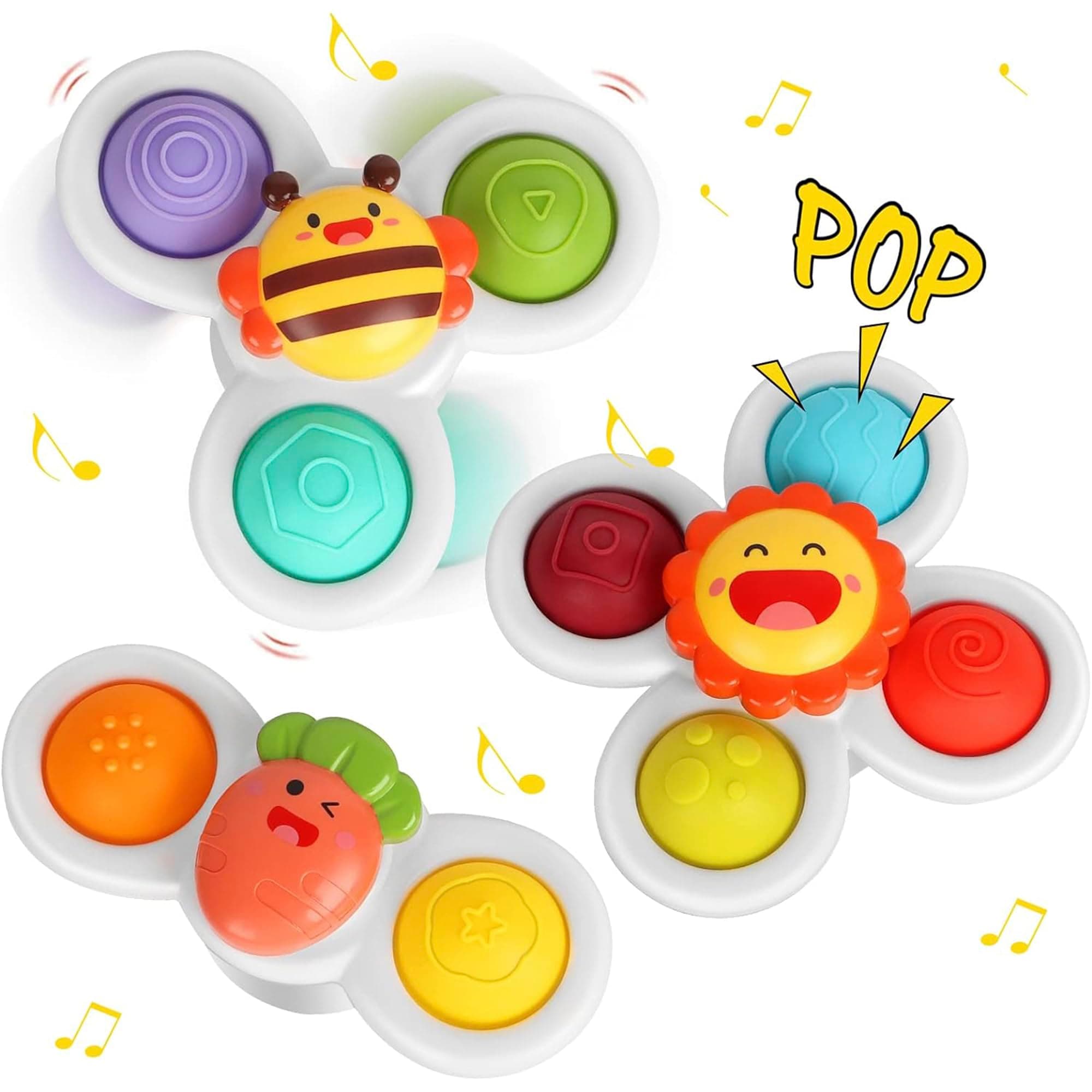 KIDOLOGY Silicone Suction Cup Flower Carrot Insect Spinner for Infants and Toddler, Fidget Toys with Stackable Cup Toys Sensory Baby Bath Toys for Kids, Girls and Boys
