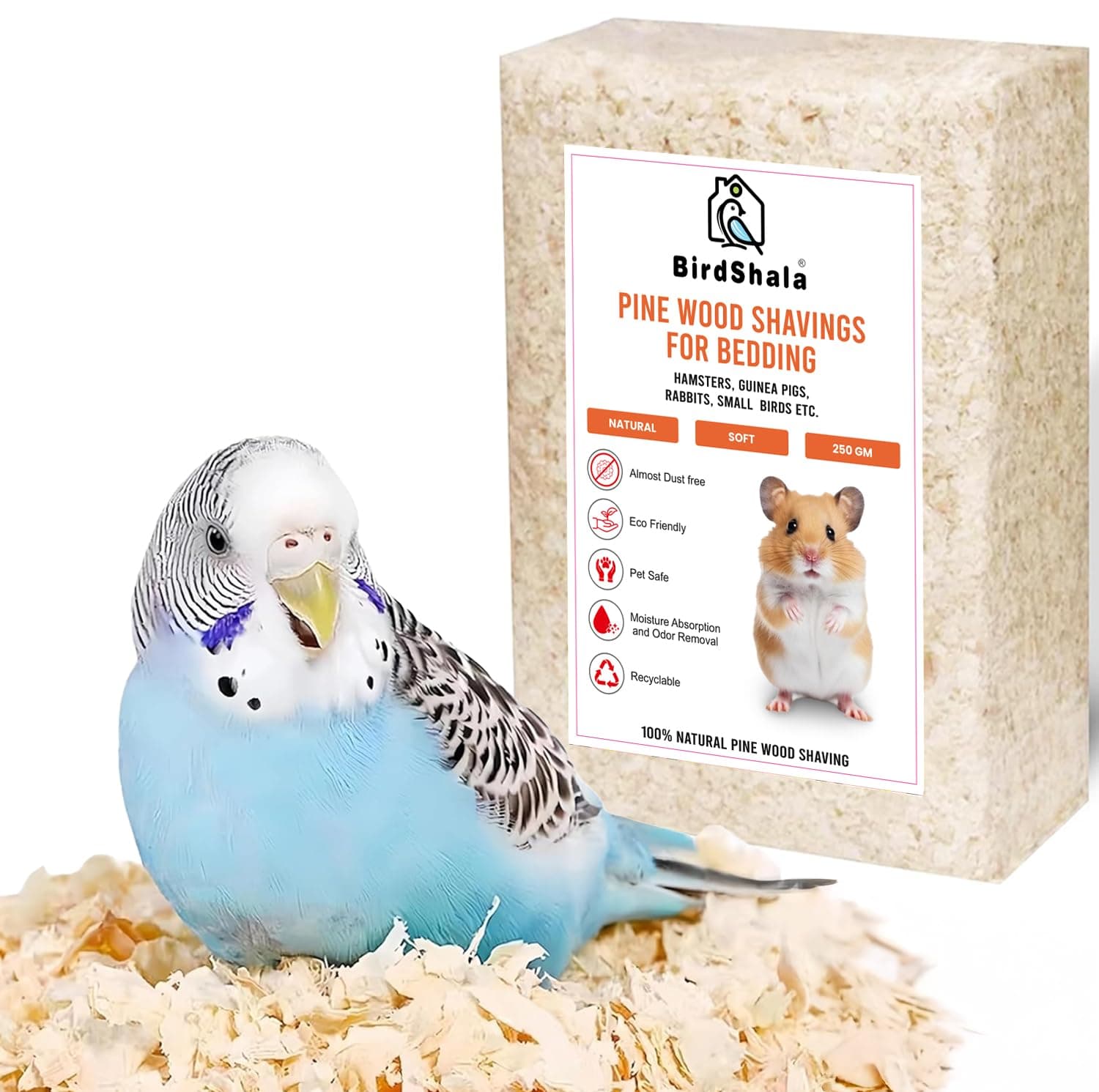 BirdShala Pine Wood Shavings for Bedding | Ultra Soft, Natural & Low Dust | Odor Control & High Absorption | Safe for Hamsters, Guinea Pigs, Rabbits, Small Birds & Pets |250G Pack