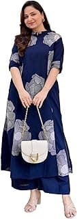 ANNI DESIGNER Women Viscose Blend Straight Fit Printed Kurta Palazzo Set | Mandarin Neck Outfit | Lightweight Breathable Fabric | Comfortable Elegant Styling for Office Casual Wear