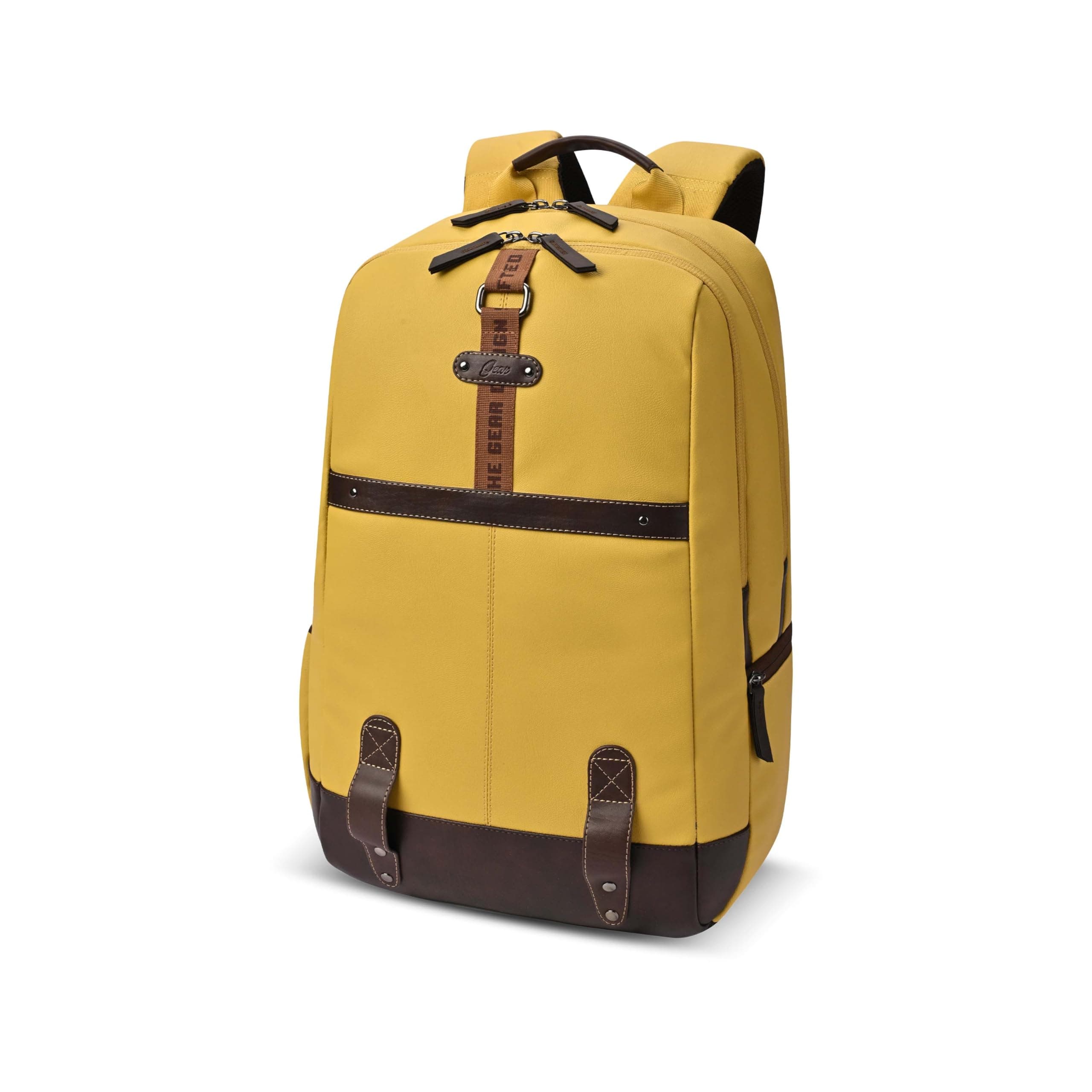 Gear Classic 4 19"/31L anti theft faux leather Medium Water Resistant Laptop Backpack/Casual Backpack/Daypack/Travel Backpack/College Bag For Men/Women(Yellow-Brown)