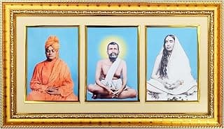 Sri Ramakrishna, Sarada Devi & Swami Vivekananda Spiritual Photo Frame | Golden Divine Wall Décor for Puja Room, Home Temple, Meditation Room & Office | Religious Gift for Devotees