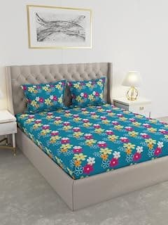 Raymond Home 100 GSM Insignia Ultra Soft Floral Double Bedsheet (2.25 Mx2.50 M) with 2 Pillow Covers(46 CM x 69 CM) - Turquoise Blue