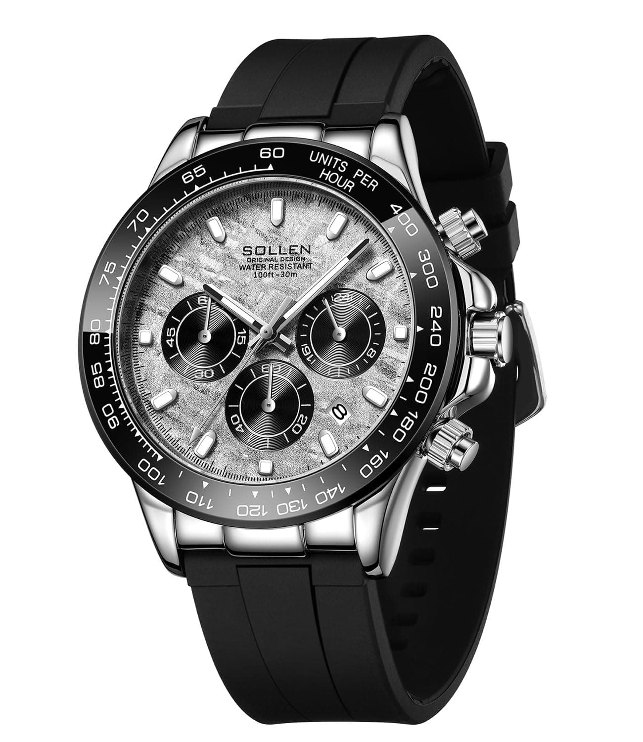 SOLLEN Men's Multifunctional Sport Watch, Analog Quartz Wristwatch with Chronograph & Calendar, Waterproof Stainless Steel Luminous Watch for Running, Hiking, Daily Use - Gifts for Men
