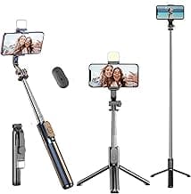 Kratos K14 Selfie Stick Tripod, 100CM Length with Light, 3 in 1 Multifunctional Design, Rechargable LED Light with Two Brighness Levels for Make up, Selfie & Photo Shoot with Bluetooth Remote