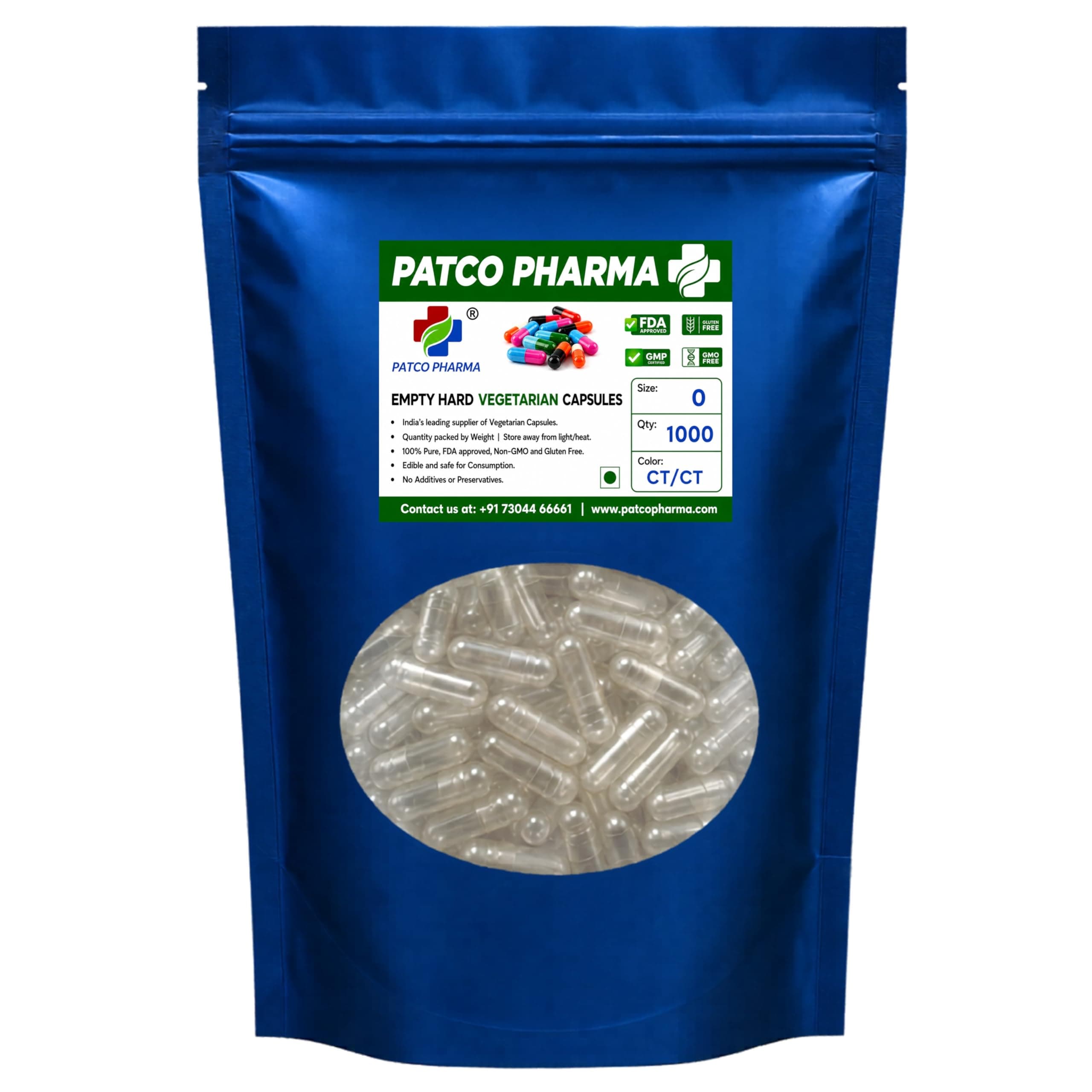 Patco Pharma Size 0 Transparent Empty Hard HPMC Vegetarian Capsules (Pack of 1000)