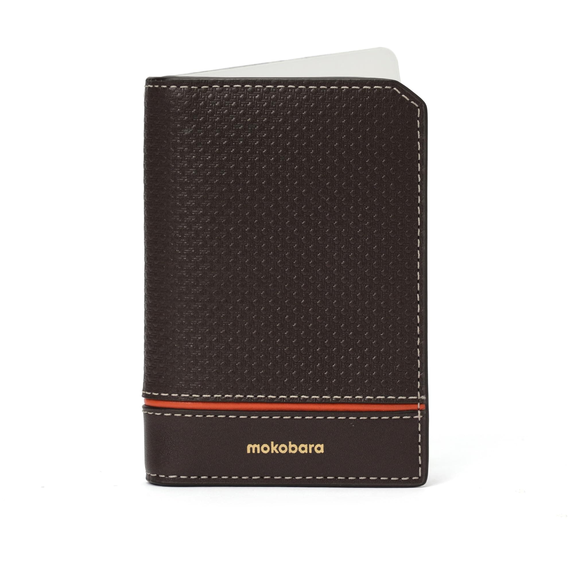 MOKOBARA Stash Card Case | Unisex | Geometric Textured | Genuine Leather | RFID Protected | Holds Up to 10 Cards | Expandable Cash Pocket | Ka-Ching (Brown)