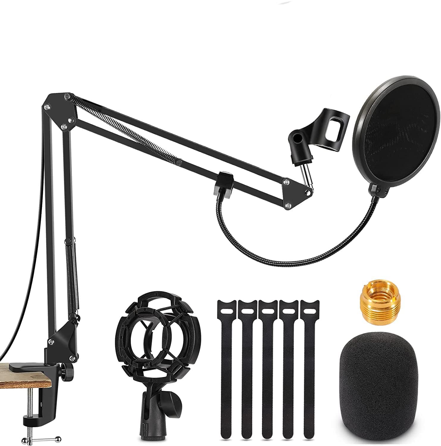 Audio Array Microphone Boom Arm Stand, 70cm Adjustable Suspension Scissor Stand with Shock Mount, Pop Filter, Desk Clamp, 3/8" to 5/8" Adapter & 4 Cable Ties | AA-06