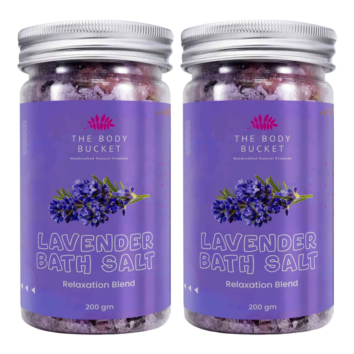 The Body Bucket Lavender Bath Salt- Pack of 2 |Blend of Lavender, Chamomile & Bergamot Essential Oil |Pure & Naturals | For a Soothing & Relaxation Bath, Foot Spa -200gms each