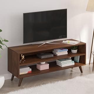 BLUEWUD Leo Engineering Wood Floor Standing TV Entertainment Unit Set Top Box Stand/TV Cabinet Panel with Shelves for Books & Décor Display Unit Bed Living Room Upto 42 Inches (Brown Maple)