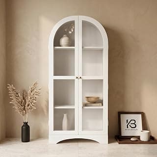 Archies 2 Door Display Cabinet | Crockery Cabinet | Wooden Multipurpose Cabinet | Finish- Premium Pearl White