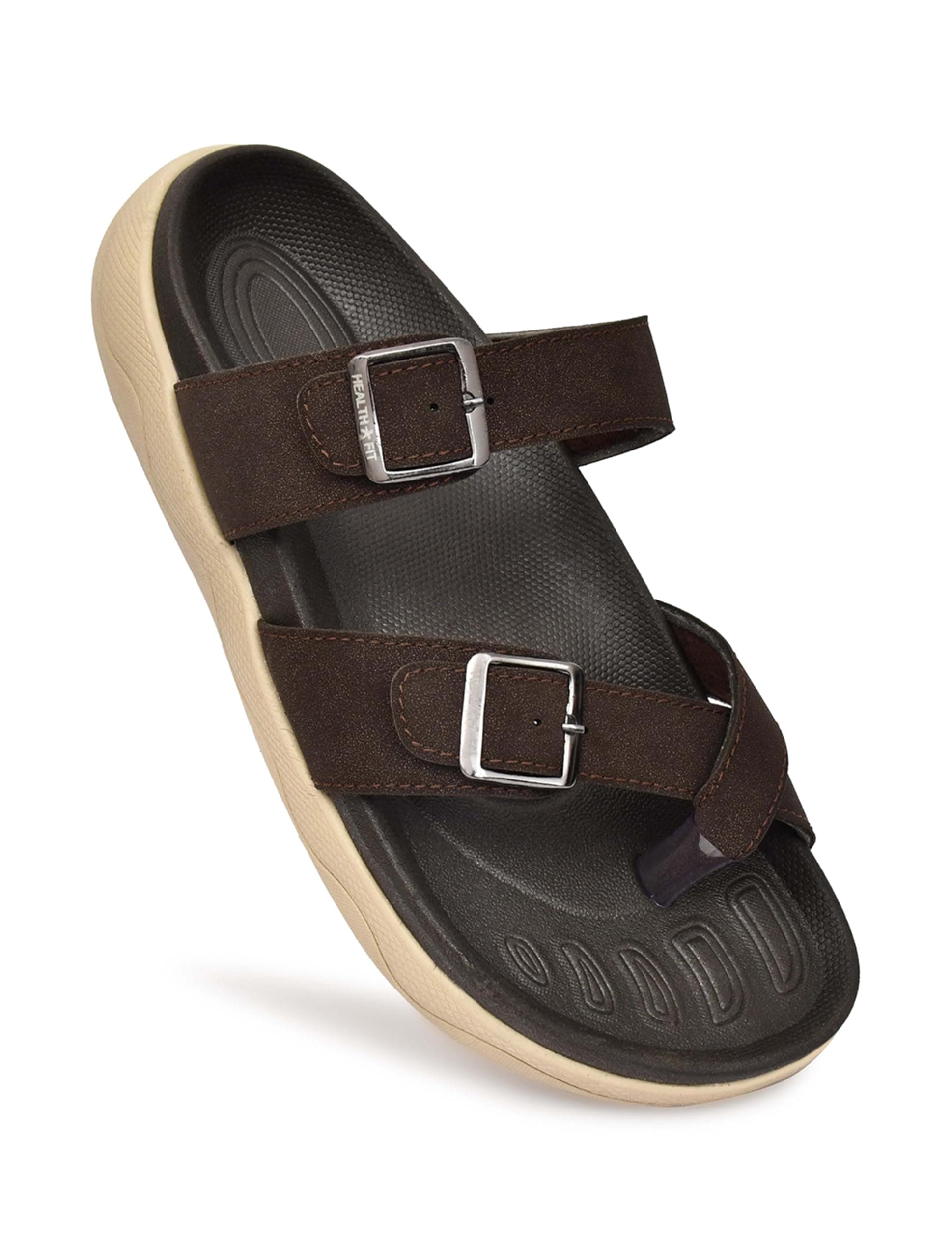 HEALTH FIT Extra Soft Premium Classic Cushion Sliders/with Adjustable Buckle Strap & Light Weight Anti-SkidWaterproof Luxurious Slippers for Men's HF119