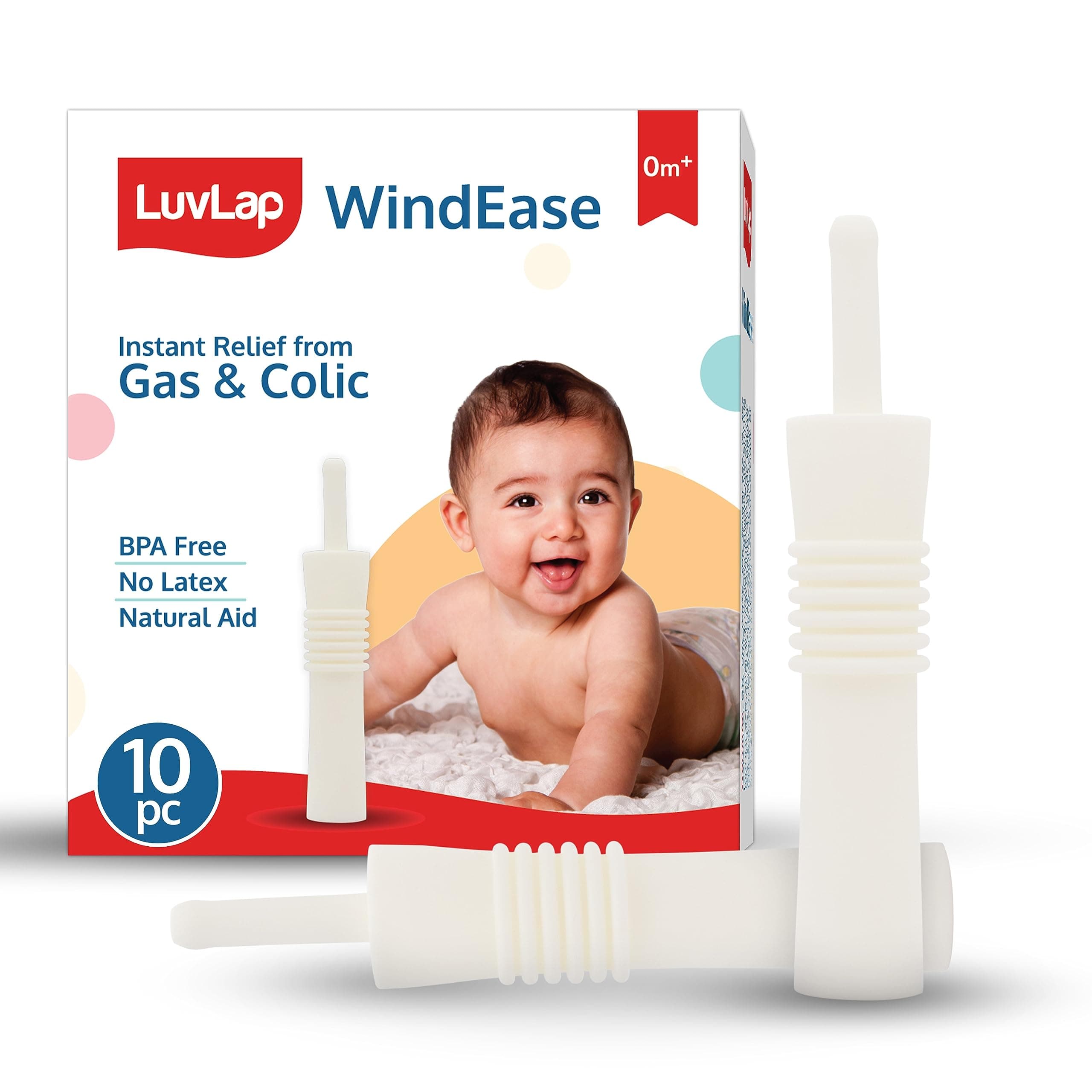 LuvLap WindEase Colic Reliever for Babies, Instant Relief from Gas & Colic, BPA & Latex Free, Natural aid, Pack of 10