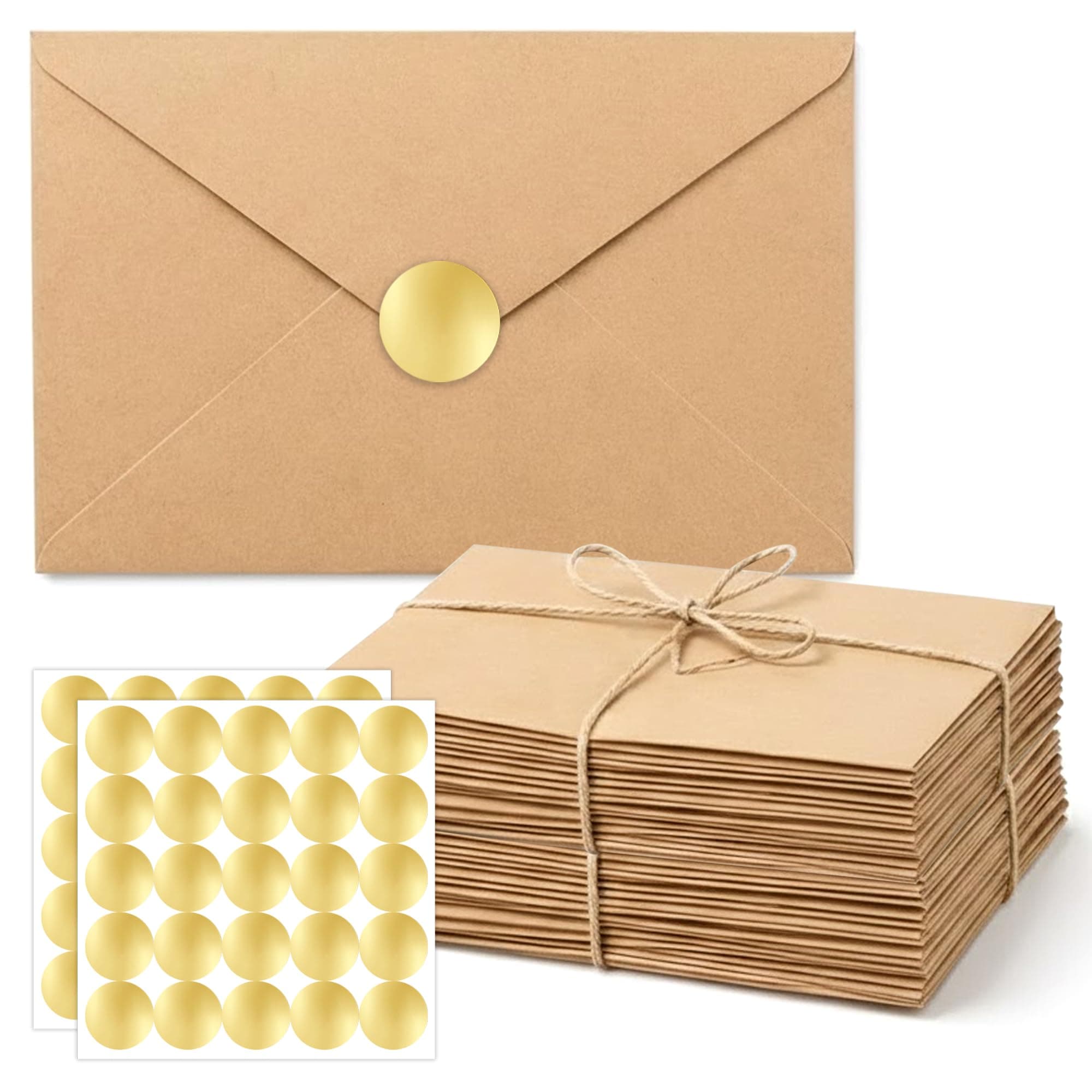 GLUN® Brown Plain Envelopes, Size 7x5.5 inch for Cheques, Legal Documents & Invoices, 75 GSM Thick Paper Sheet With Golden Stickers for closur (Pack 50)
