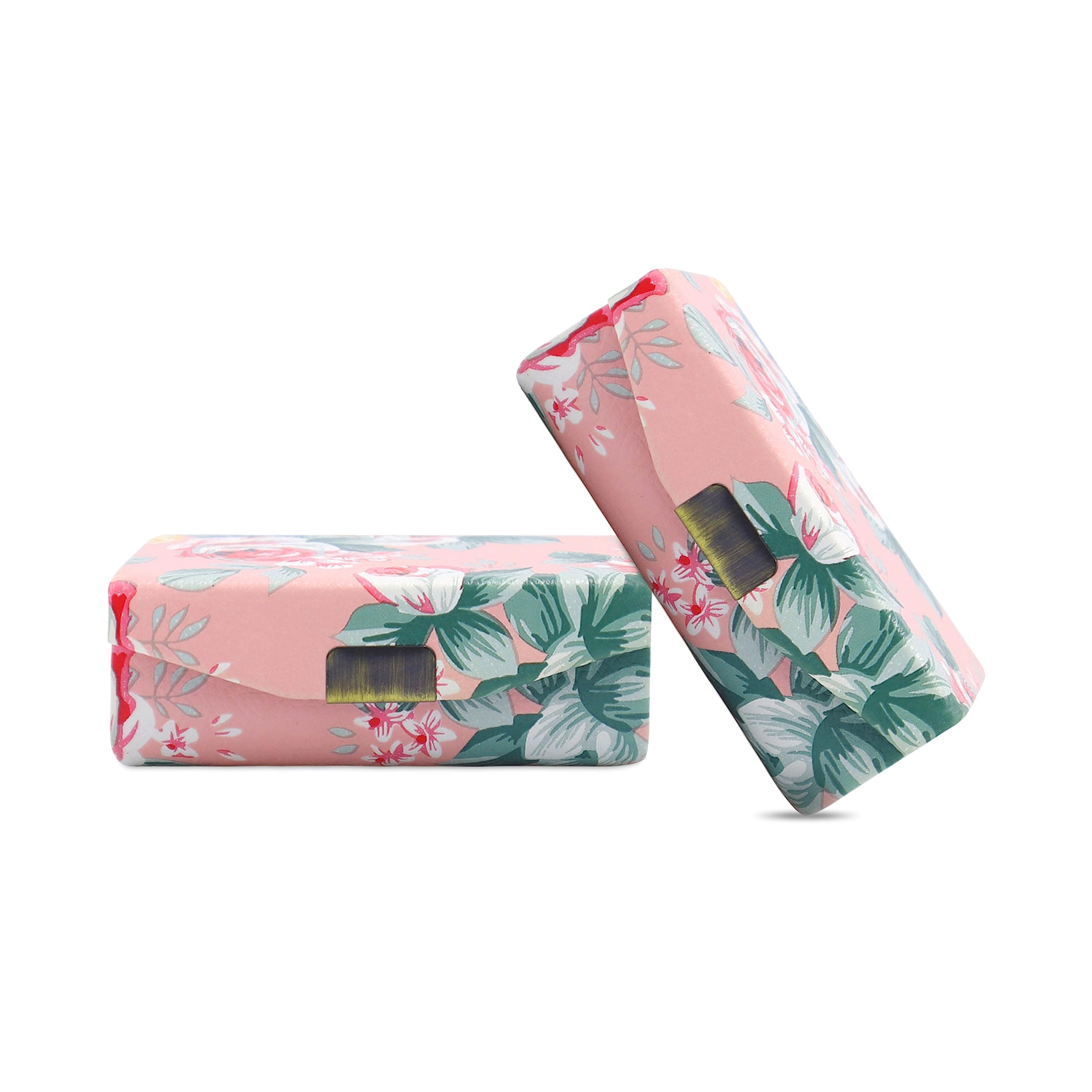 NFI essentials PU 2 Pcs Ladies Floral Lipstick Case Holder with Mirror Lipstick Holder to Cosmetic Storage Kit Makeup Travel Cases Organizer Bag for Purse (9x6x3.5 cm, Pink, 2)