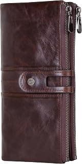 Contacts Bifold Wallets for Women | Genuine Leather Ladies Clutch/Wallet with RFID Protection | Slim Zipper Purse/Card Holder Organizer for Women (W15-Brown)