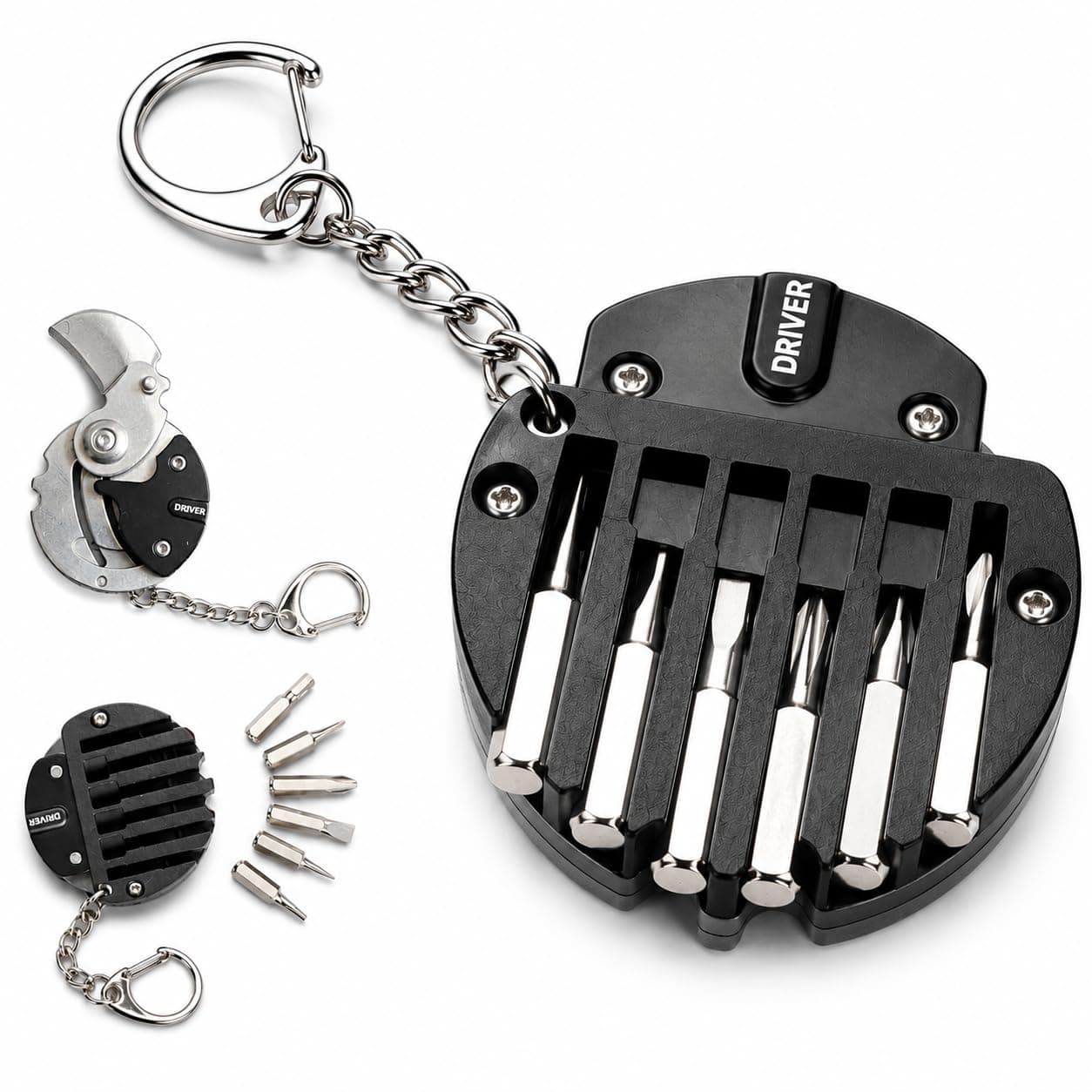 KRUNiQ Mini Multi Function Screwdriver Keychain Tool with Bottle Opener, Key Chain with Keyring, Bike Keychain, Premium Key Ring Key Chains for Car, Bike, Home, Outdoor Travel, Handbag, Unisex