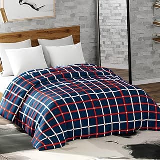haus & kinder Flannel Blankets 450 GSM Reversible Blankets for Extra Warm, AC Room, Kids, Adults | Soft Microfiber Single Blanket | Neavy, Blue Stripe