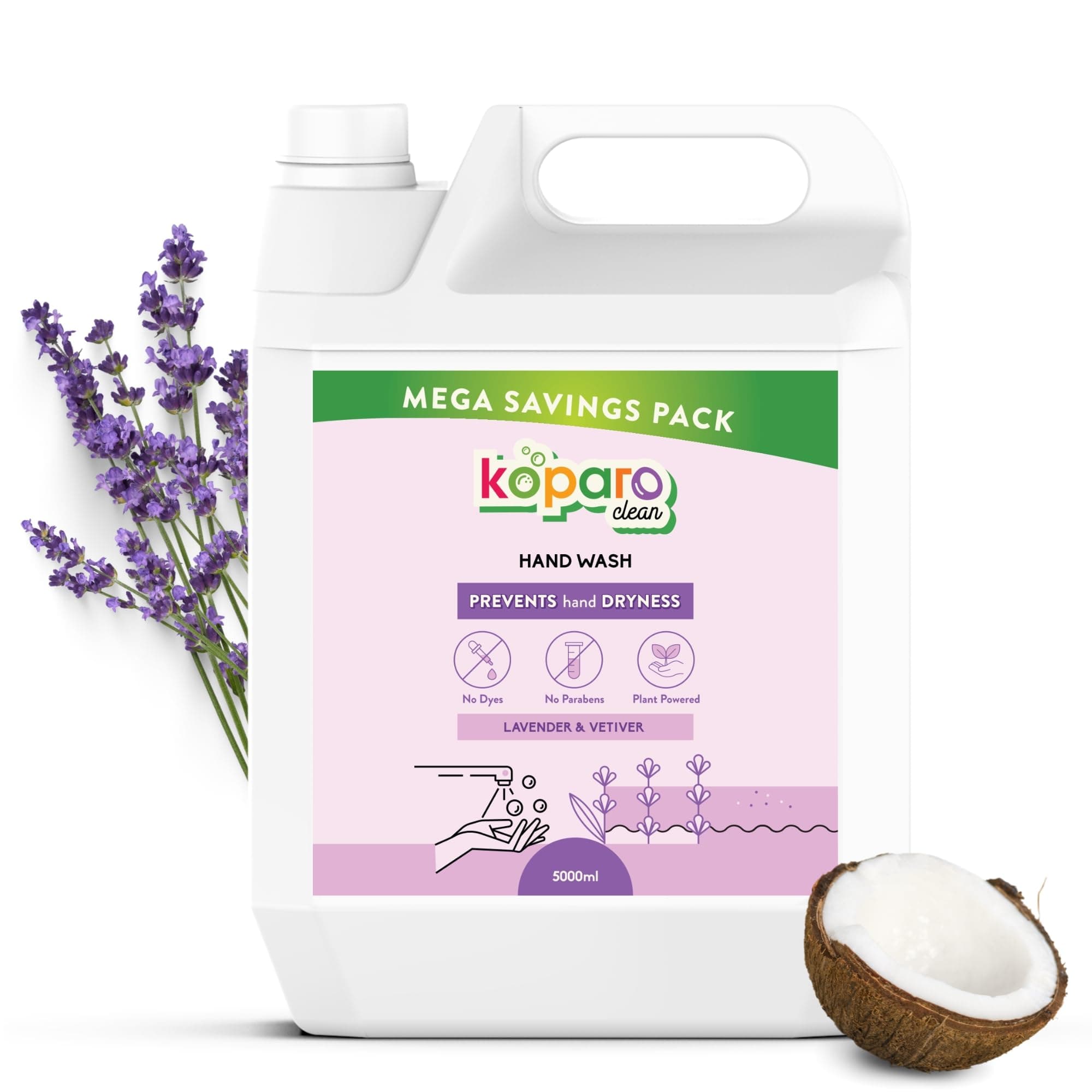 Koparo Handwash Liquid | Natural Handwash Refill Pack 5 Litre Can | pH Balanced Germ Protection | Lavender Fragrance | Infused With Tea Tree Oil And Glycerin | Safe For All Skin Types