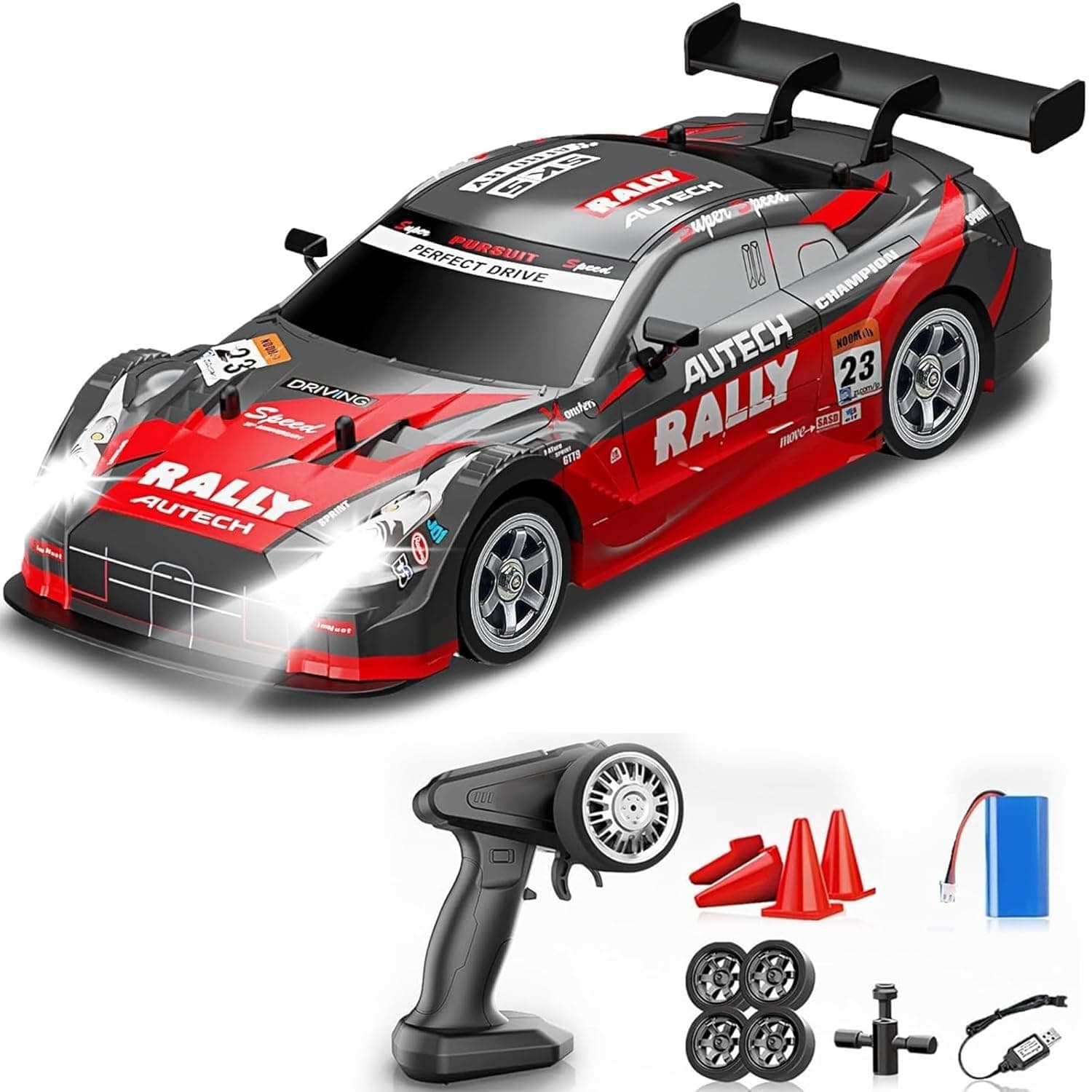 Zivvy Big Remote Control Car Red | 2.4G Remote Control Drift RC Car with 150m Range, Neon Lights & Music | Rechargeable RC Racing Toy | Best Gift for Boys & Girls 2 3 4 5 6 7 8+ Years