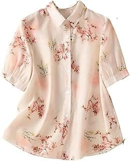Gufrina Women Floral Printed Shirt Short Sleeve Button Down Top | Casual Summer Blouse Lightweight Soft Fabric Regular Fit Stylish Top