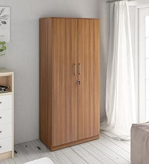 Axel 2 Door Wardrobe | Engineered Wood | Exotic Teak Finish | Matte | Knock Down | Bedroom Storage with 3 Shelves | Water & Scratch Resistant | 3-Year Warranty