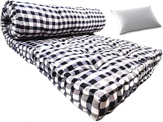 Deevine Craft Soft 5-Inch Thick Cotton Box Mattress with Pillow | 72x36x5 Inches or 3x6 ft Medium Firm Single Bed Gadda | Hypoallergenic, Durable Cotton Black and White Rectangle Box Mattress