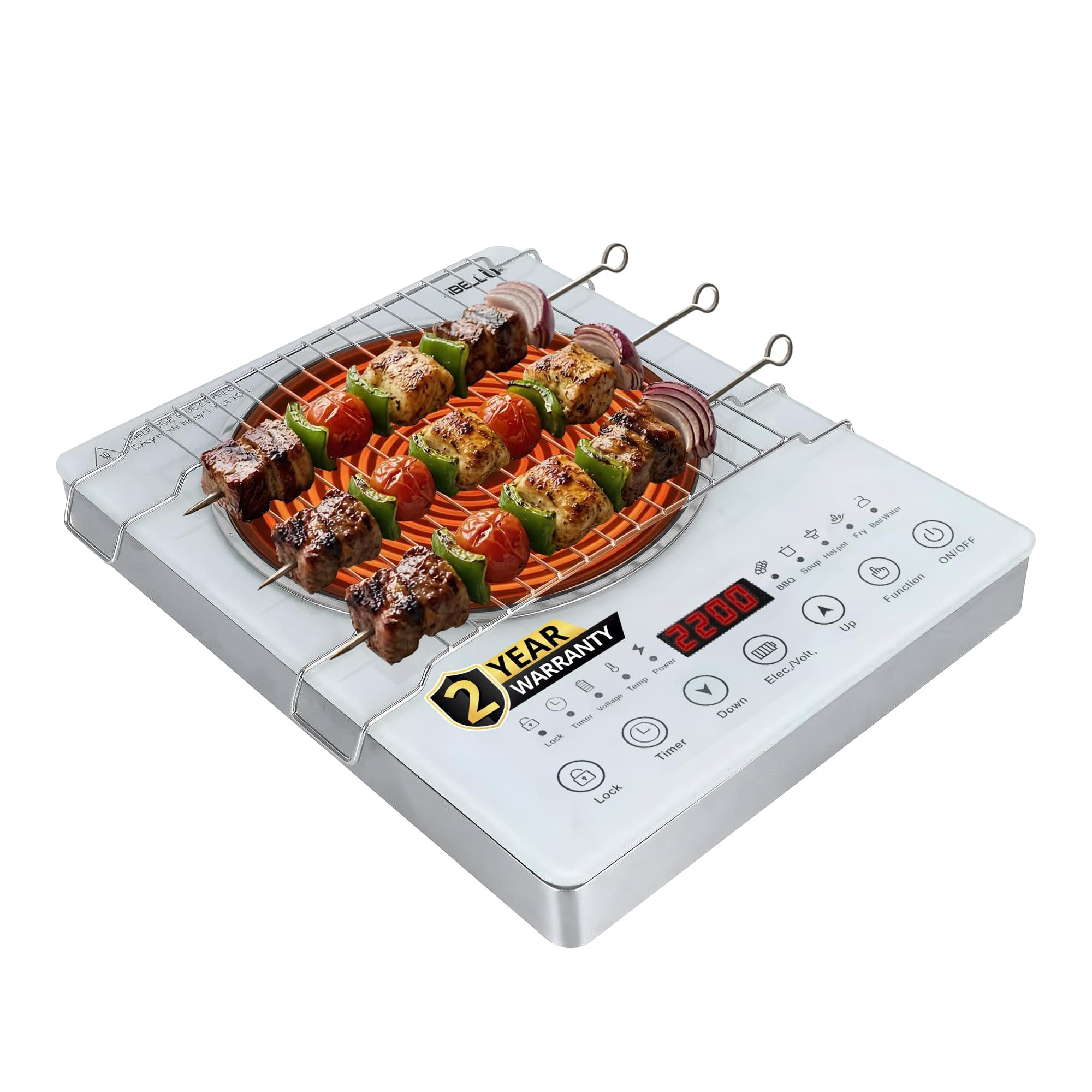 BELL CLOUD390 Infrared Cooktop 2200W – Works with All Types of Cookware, Adjustable Temperature Control, Energy-Efficient Heating, Durable Strong Handles, Portable Electric Cooking Stove, White