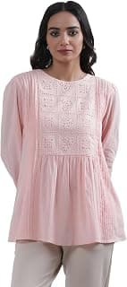 W for Woman Pink Solid Cotton A-Line Top