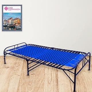 Casa Copenhagen, Portable Single Folding Bed Heavy Duty Metal Cot Khat for Sleeping Bed Space Saving Design Sturdy Synthetic Niwar feet - Aqua Blue & Charcoal Black